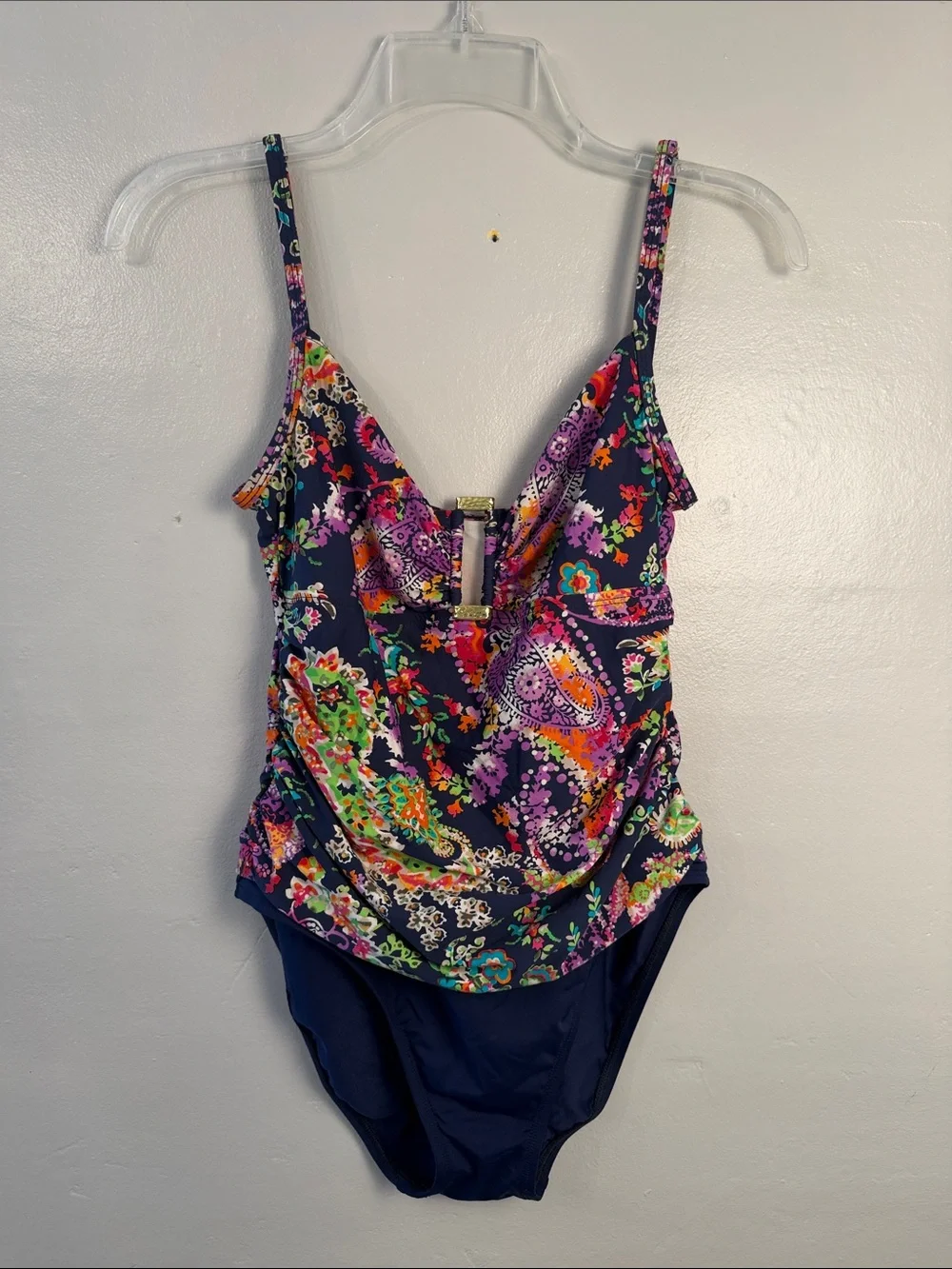 Lauren Ralph Lauren Navy One-Piece with Multicolor Paisley Print size 12